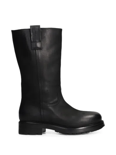 Strategia Shoes Pull-tab Leather Boots In Black