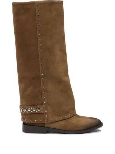 Strategia Shoes Stud-embellishment Suede Boots In Brown