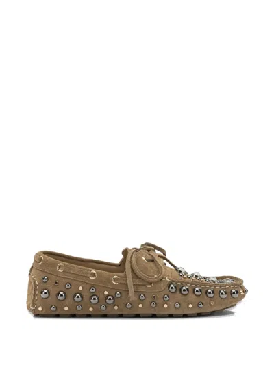 Strategia Shoes Stud-embellished Suede Boat Shoes In Neutral