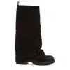Strategia Slouchy Black Suede Tall Boots With Folded Cuff And Rubber Sole In Black
