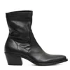 Strategia Stretch Black Leather Ankle Boots With Pointed Toe And Block Heel In Multi