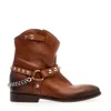Strategia Texan Leather Cork Washed Studs In Brown