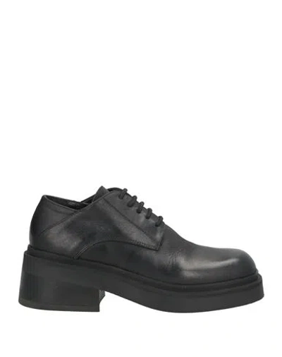 Strategia Woman Lace-up Shoes Black Size 7 Leather