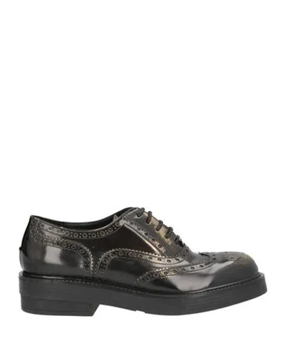 Strategia Woman Lace-up Shoes Gold Size 6 Leather In Black
