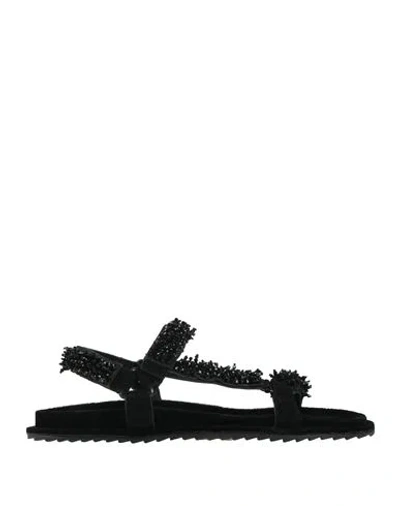 Strategia Woman Sandals Black Size 10 Textile Fibers, Leather