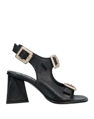 Strategia Woman Sandals Black Size 7 Leather