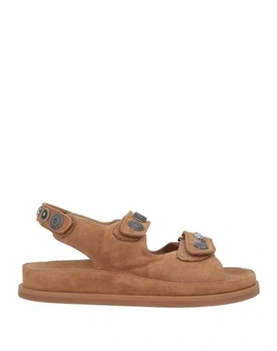 Strategia Woman Sandals Camel Size 10 Leather In Animal Print