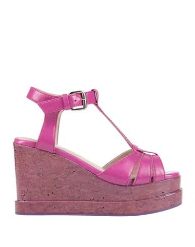 Strategia Woman Sandals Fuchsia Size 8 Leather In Pink