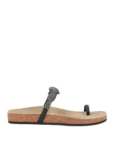 Strategia Woman Thong Sandal Black Size 11 Leather