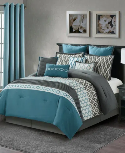 Stratford Park Caval Geometric Patchwork 12-pc. Comforter Set, King In Blue