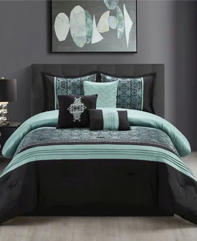 Stratford Park Charley 7-piece Comforter Set, King In Aqua,black