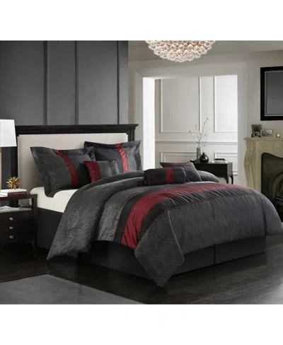Stratford Park Corell Black 7-pc. Comforter Set, Full In Black,red