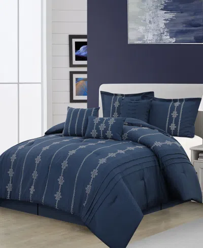 Stratford Park Closeout!  Crocusveta Satin Embroidery 7-pc. Comforter Set, California King In Navy