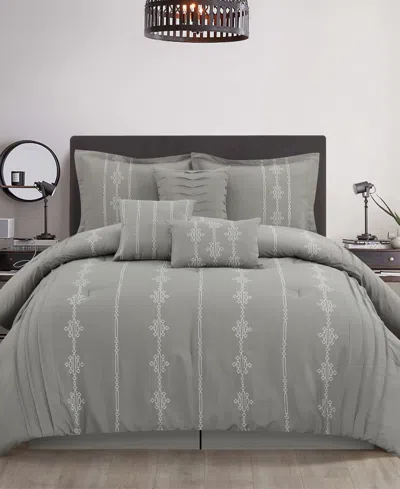 STRATFORD PARK CLOSEOUT! STRATFORD PARK CROCUSVETA SATIN EMBROIDERY 7-PC. COMFORTER SET, KING