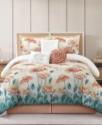 STRATFORD PARK JADE FLORAL 7-PC. COMFORTER SET, QUEEN