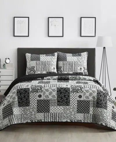 Stratford Park Kane Floral 3-piece Quilt Set, King In Black