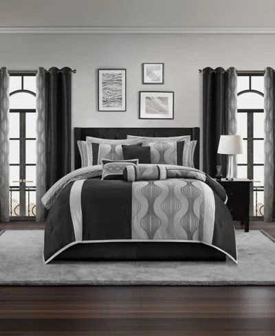 Stratford Park Kath Geometric 15-pc. Comforter Set, California King In Black Silver