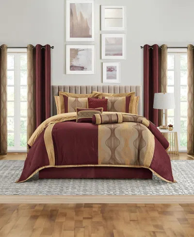 Stratford Park Kath Geometric 15-pc. Comforter Set, Queen In Wine Gold