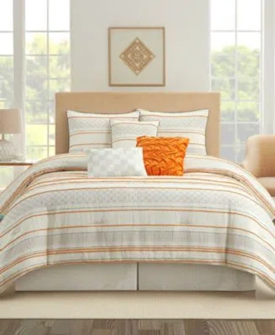 Stratford Park Klava Stripe Comforter Sets In White Orange