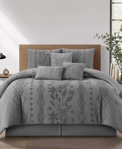 Stratford Park Lexia Leaves 7-pc. Comforter Set, Queen In Gray