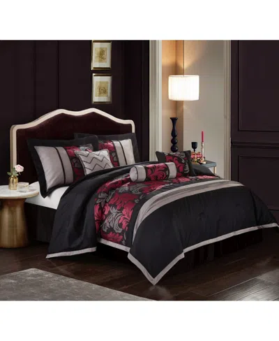 Stratford Park Lincoln 7-piece Comforter Set, King In Black Red