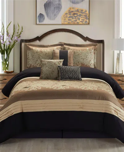 Stratford Park Margret 7 Piece Comforter Set, California King In Black And Gold-tone