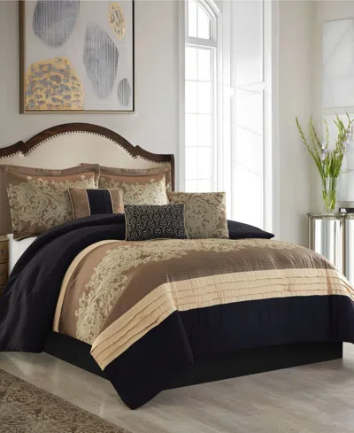 Stratford Park Margret 7 Piece Comforter Set, Queen In Black And Gold-tone