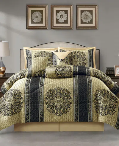 Stratford Park Myhand Medallion 7-pc. Comforter Set, Queen In Navy Gold