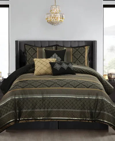 Stratford Park Tefia Jacquard Damask 7-pc. Comforter Set, King In Black Gold