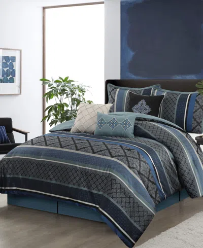 Stratford Park Tefia Jacquard Damask 7-pc. Comforter Set, Queen In Blue