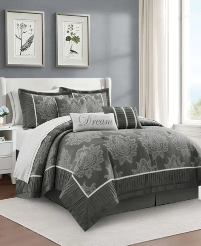 Stratford Park Therese Damask 15-piece Comforter Set, King In Gray