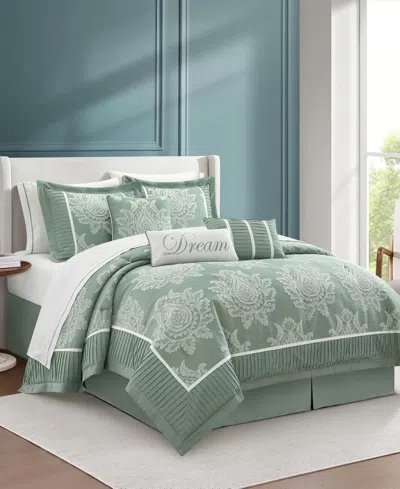 Stratford Park Therese Damask 15-piece Comforter Set, Queen In Green