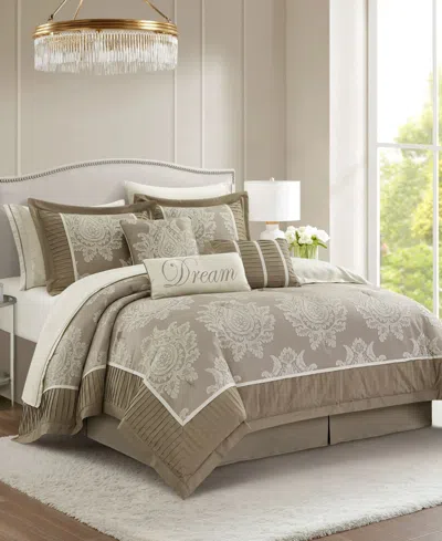 Stratford Park Therese Damask 15-piece Comforter Set, Queen In Sand