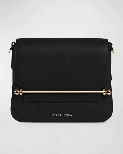 Strathberry Ace Mini Flap Leather Crossbody Bag In Black