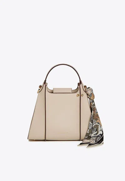 Strathberry Arkshell Leather Top Handle Bag In White