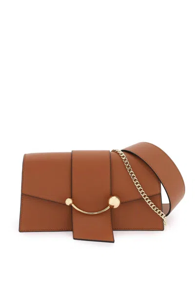 Strathberry Asymmetric Shoulder Handbag In Smooth Leather In Brown