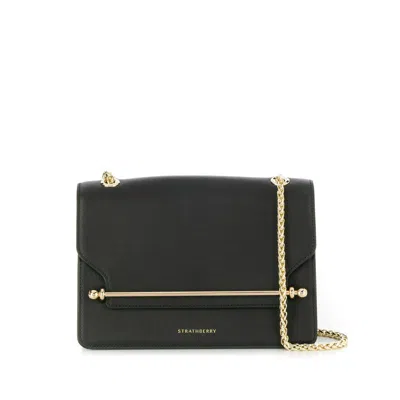 Strathberry East-west Flap Leather Chain Shoulder Bag In Black