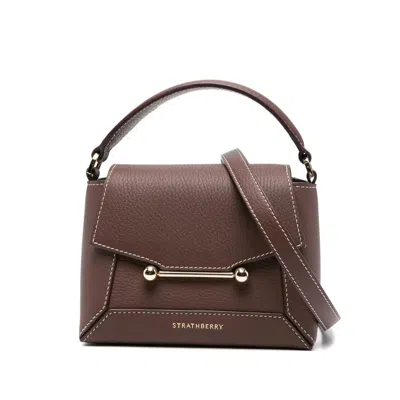 Strathberry Nano Mosaic Leather Bar-detail Tote Bag In Brown