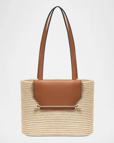 Strathberry Basket Raffia & Leather Shoulder Bag In Tan