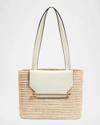 Strathberry Basket Raffia & Leather Shoulder Bag In Vanilla