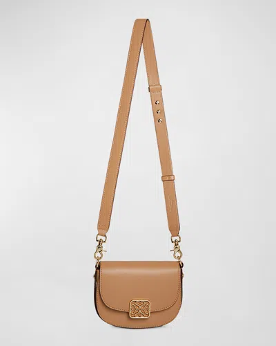 Strathberry Bay Mini Polished Leather Crossbody Bag In Caramel