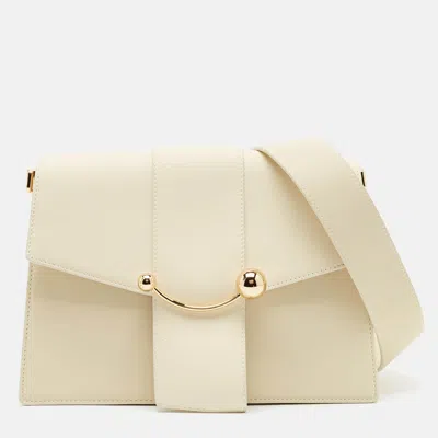 Pre-owned Strathberry Box Crescent Ivory Leather Shoulder Bag In White