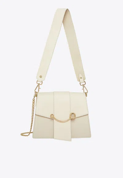 Strathberry Box Crescent Leather Shoulder Bag In White
