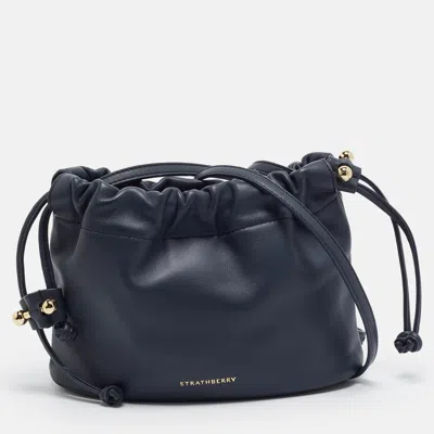 Pre-owned Strathberry Charlotte Drawstring Navy Blue Leather Shoulder Bag