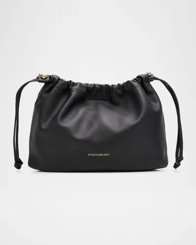 Strathberry Charlotte Midi Nappa Leather Drawstring Bag In Black
