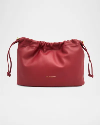 Strathberry Charlotte Midi Nappa Leather Drawstring Bag In Burgundy