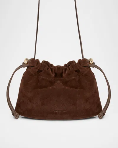 Strathberry Charlotte Suede Drawstring Crossbody Bag In Chocolate