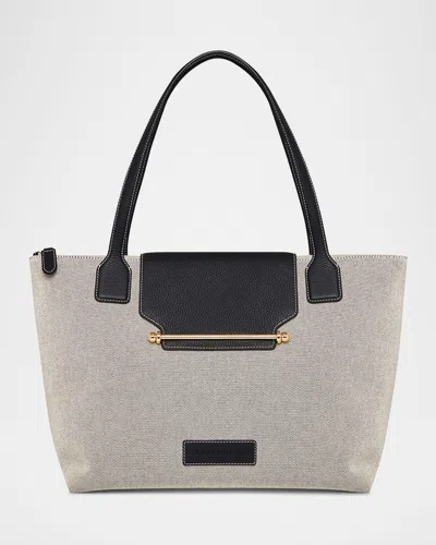 Strathberry Cotton And Leather Travel Tote Bag In Blackcream