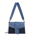 Strathberry Crescent Leather Shoulder Bag In Sea Blue Navy/silver