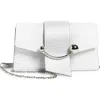 Strathberry Crescent Lizard Embossed Handbag On A Chain In Silver